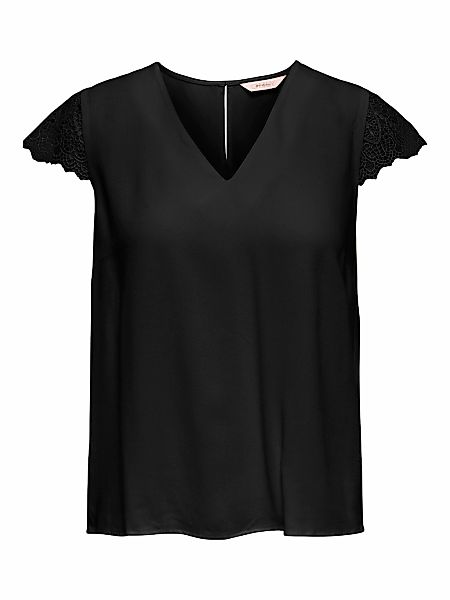 ONLY Kurzarmbluse "ONLELVA-VIA S/S DETAIL TOP WVN CS FR" Viskose, Spitze günstig online kaufen