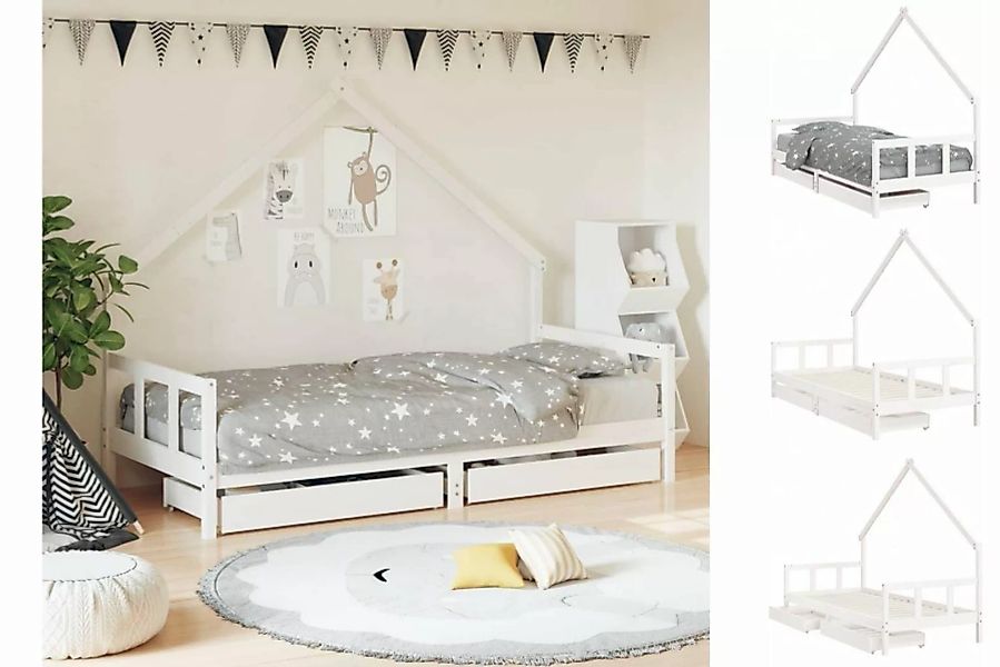 vidaXL Kinderbett Kinderbett mit Schubladen Weiß 90x200 cm Massivholz Kiefe günstig online kaufen