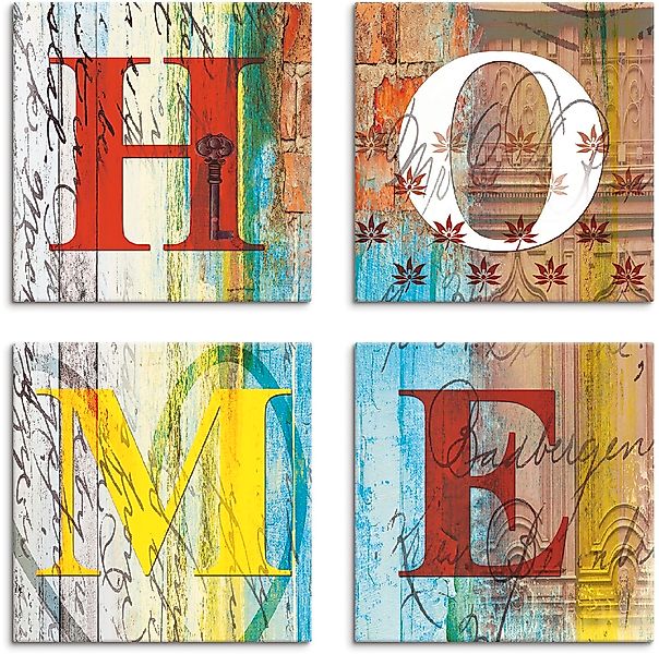 Artland Leinwandbild "Buntes Zuhause" Sprüche & Texte 4 Stk. tlg. 4er Set, günstig online kaufen