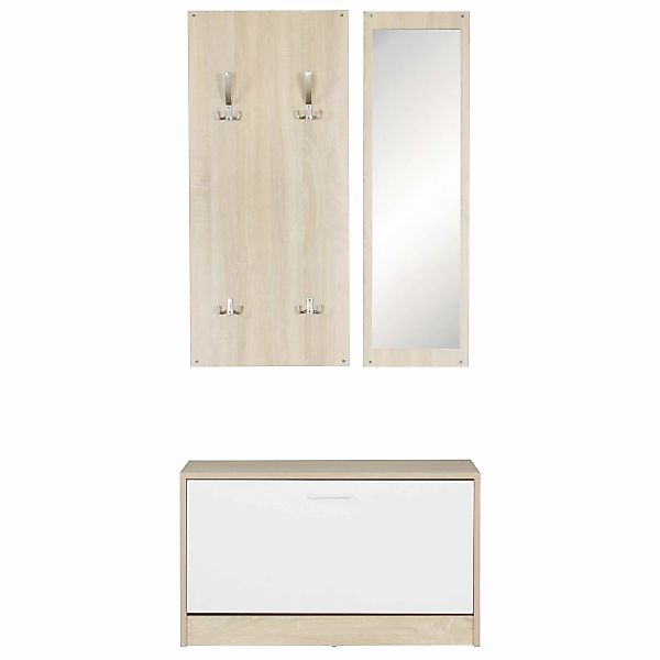 Wand-Garderobe SALERNO mit Spiegel & Schuhschrank Spanplatte sonoma | Moder günstig online kaufen