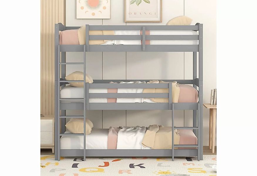 Fangqi Bett 90x200cm großes Dreifach-Einzelbett aus Holz, Kinder Bett günstig online kaufen