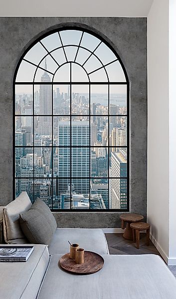 Grandeco Tapete Fototapete Industrial Fenster Skyline günstig online kaufen
