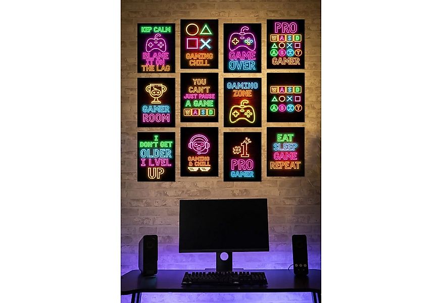 Jungengel Wandbild Gamer Zocker 12-Teilig Wanddeko Gaming-Room Spielzimmer, günstig online kaufen
