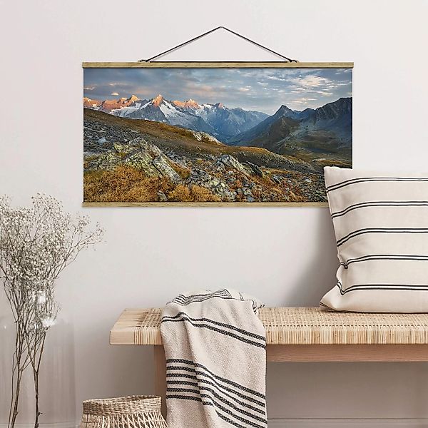 Stoffbild Berge mit Posterleisten - Querformat Col de Fenêtre Schweiz günstig online kaufen