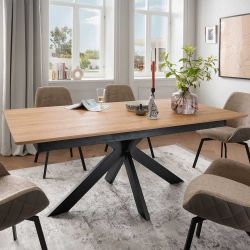 Wildeiche Tisch Esszimmer mit Schweizer Kante Spider Gestell günstig online kaufen