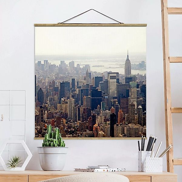 Stoffbild Architektur mit Posterleisten - Quadrat Der Morgen in New York günstig online kaufen