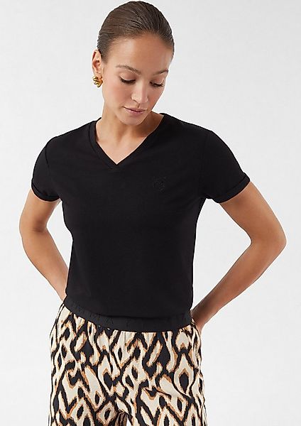 comma Kurzarmshirt T-Shirt Jersey-T-Shirt mit Stickerei und V-Ausschnitt günstig online kaufen