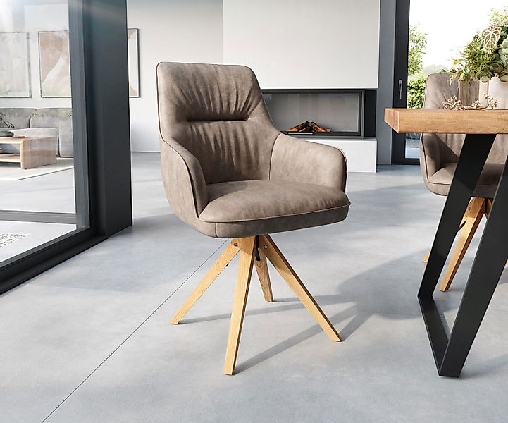 Esszimmerstuhl Zelia-Flex mit Armlehnen Mikrofaser Taupe Vintage Holzgestel günstig online kaufen