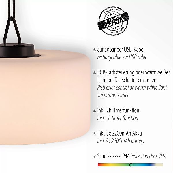 LED-Pendelleuchte Holly, akkubetrieben IP44, Ø40cm günstig online kaufen