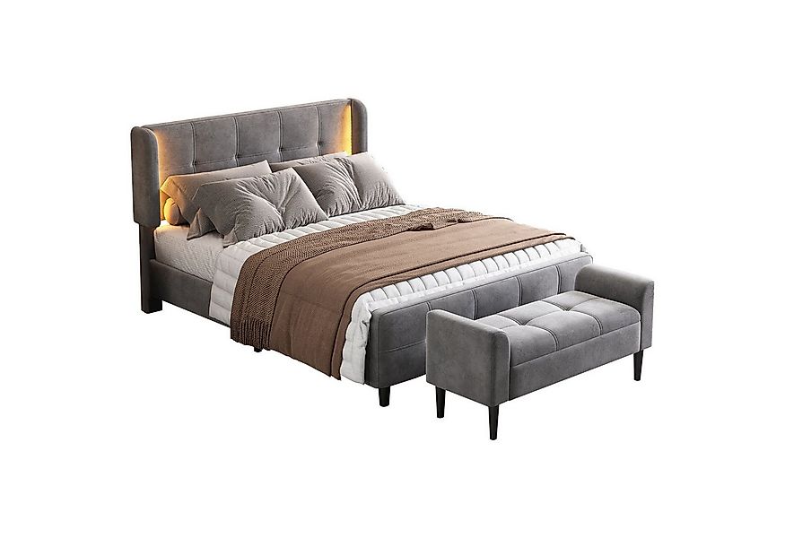 HAUSS SPOLE Polsterbett 140x200cm mit LED-Leisten, Polsterbänke mit Armlehn günstig online kaufen