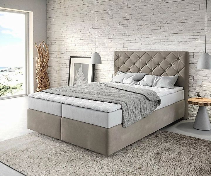 DELIFE Boxspringbett Dream-Great, Mikrofaser Beige 140x200 cm mit Matratze günstig online kaufen