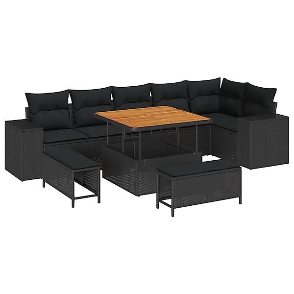 vidaXL Gartensofa-Set mit Kissen 9 Stk Schwarz Poly-Rattan 3363964 günstig online kaufen