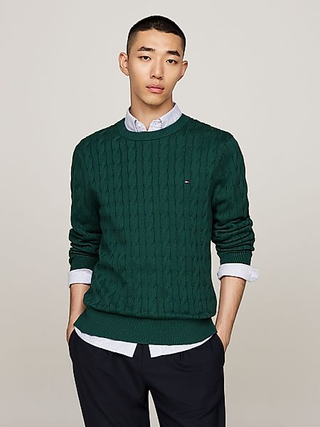 Tommy Hilfiger Pullover Cable Dunkelgrün - Größe L günstig online kaufen