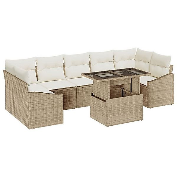 vidaXL Loungesofa 8-teiliges Garten Sofa Set mit Kissen Beige Poly Rattan, günstig online kaufen