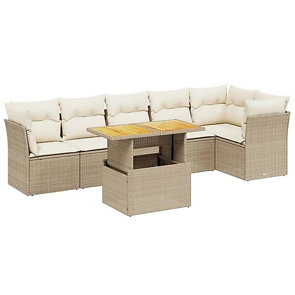 vidaXL 7-tlg Garten-Sofagarnitur mit Kissen Beige Poly Rattan Modell 360 günstig online kaufen