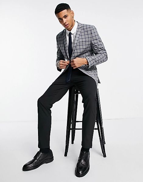 Jack & Jones Premium – Schmal geschnittene Anzugjacke in Grau kariert günstig online kaufen