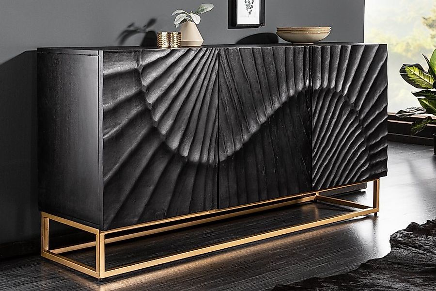 riess-ambiente Sideboard SCORPION 140cm schwarz / gold, Massivholz · Metall günstig online kaufen