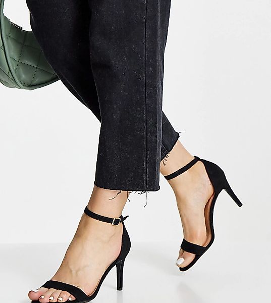 New Look Wide Fit – Stiletto-Sandalen mit mittelhohem Absatz in schwarzer W günstig online kaufen