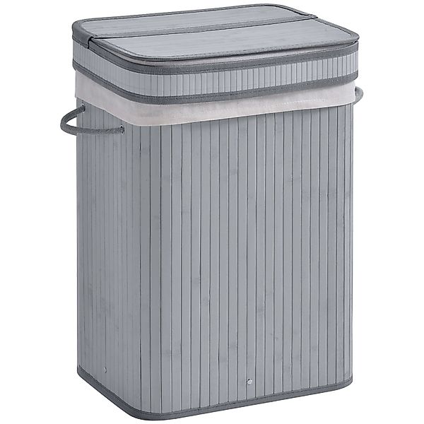 HOMCOM Wäschekorb mit Deckel Bambus Polyester Grau 40L x 30B x 60H cm günstig online kaufen