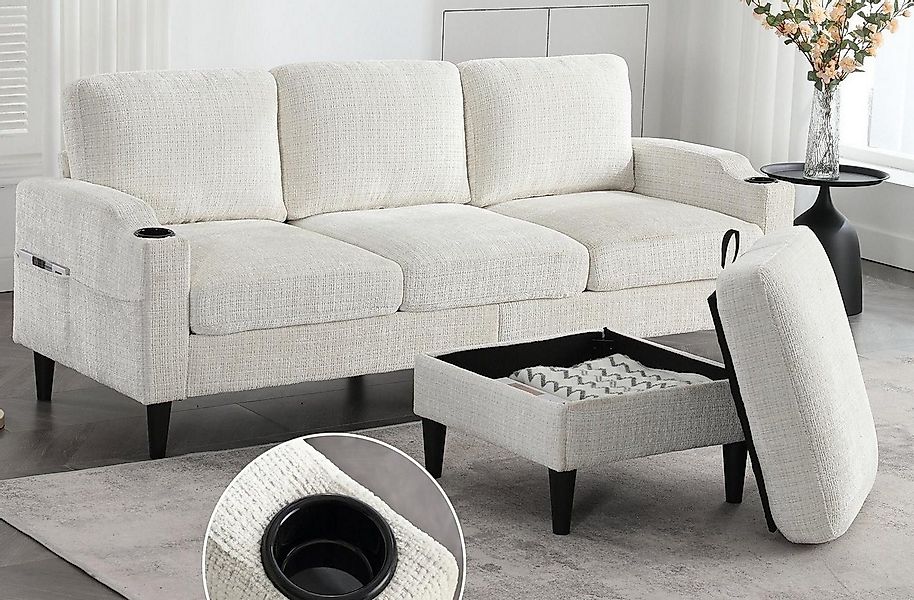 LVHOM Loungesofa mit Hocker & Stauraum, 4-Sitzer, Armlehnen, Getränkehalter günstig online kaufen
