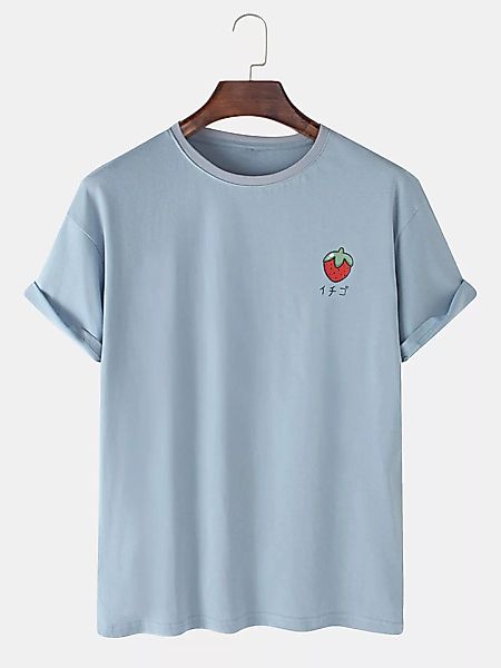 Herren 100% Baumwolle Erdbeer Bedruckte Rundhals-Casual Kurzarm-T-Shirts günstig online kaufen