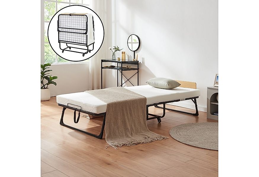 en.casa Klappbett mit Matratze »Lustendi« 200x90cm rollbar Schwarz/Eicheopt günstig online kaufen