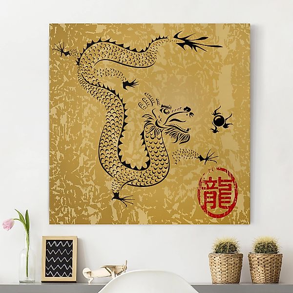 Leinwandbild - Quadrat Chinese Dragon günstig online kaufen