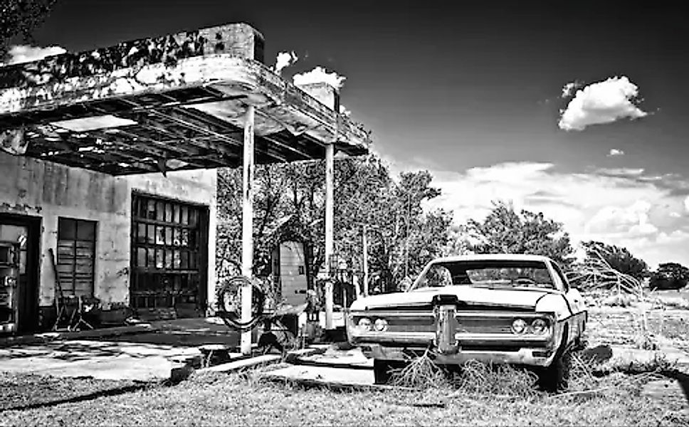 Papermoon Fototapete »Gebäude mit Auto Schwarz Weiß« günstig online kaufen