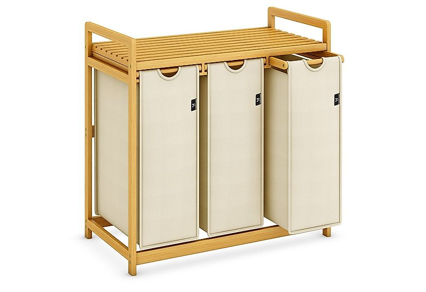 AdelDream Wäschekorb Wäschekörbe mit Bambusrahmen, 150 l, 3 Fächer günstig online kaufen