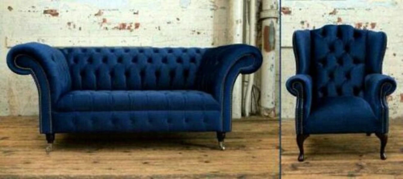 JVmoebel Chesterfield-Sofa Designer Sofa Chesterfield 2 Sitzer Couch + Ohre günstig online kaufen