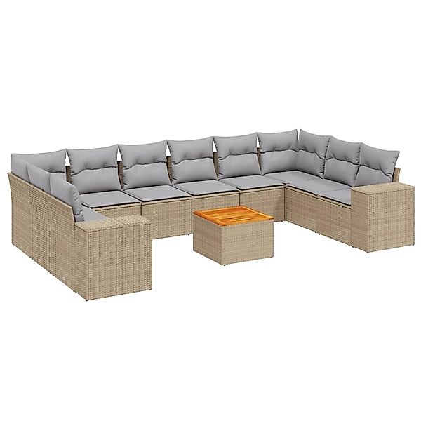 vidaXL 11-Tlg Garten-Sofagarnitur mit Kissen Beige Poly Rattan 3257949 günstig online kaufen
