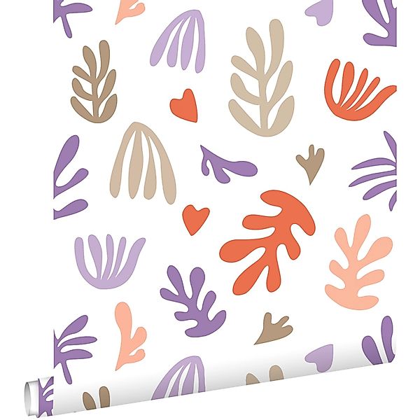 ESTAhome Tapete Pflanzen im Matisse-Stil Beige Orange und Lila 50 x 900 cm günstig online kaufen