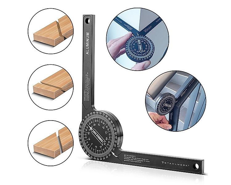 STAHLWERK Winkelmesser Winkelmesser 360° Grad Aluminium, L:22,5 cm, (Set, E günstig online kaufen