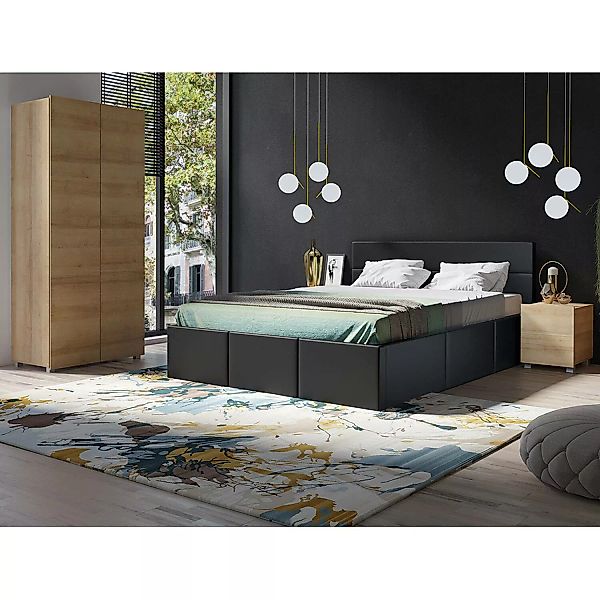 Schlafzimmer Set mit Polsterbett, 2 Nachttischen und Kleiderschrank in Eich günstig online kaufen