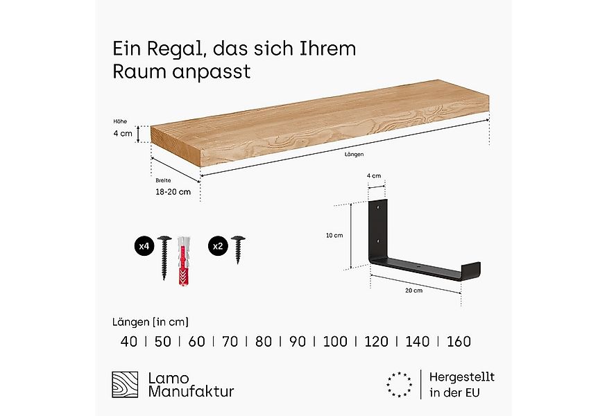 LAMO Manufaktur Wandregal Holz Gerade Regal Farbe: Dunkel mit schwarzem Ind günstig online kaufen