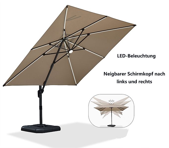 PURPLE LEAF Ampelschirm Quadrat Alu Balkonschirm, günstig online kaufen