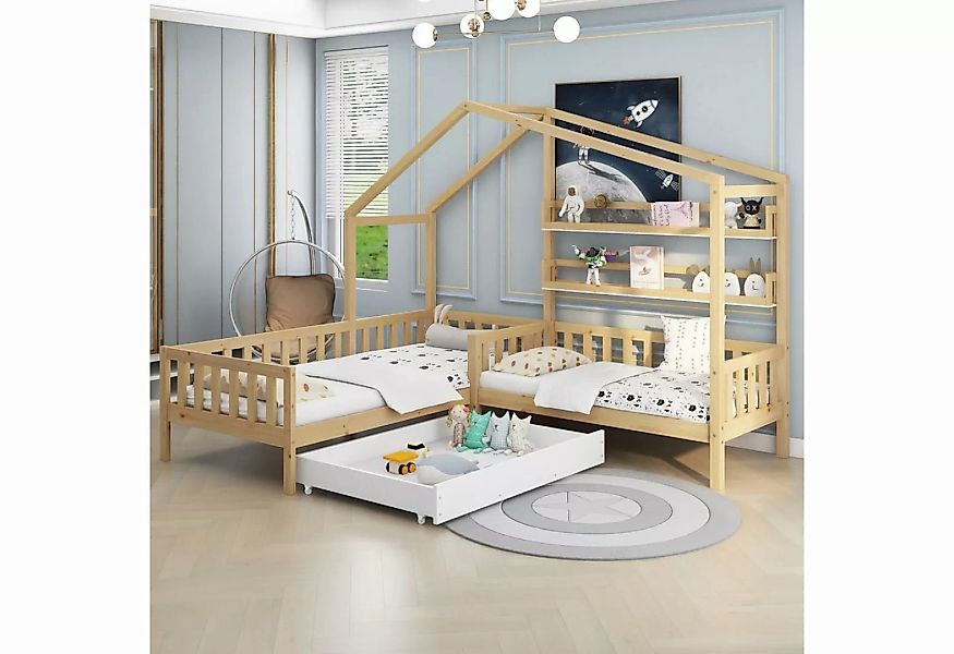 SOFTWEARY Kinderbett Hausbett mit 2. Schlafgelegenheit und Lattenrost (90x2 günstig online kaufen