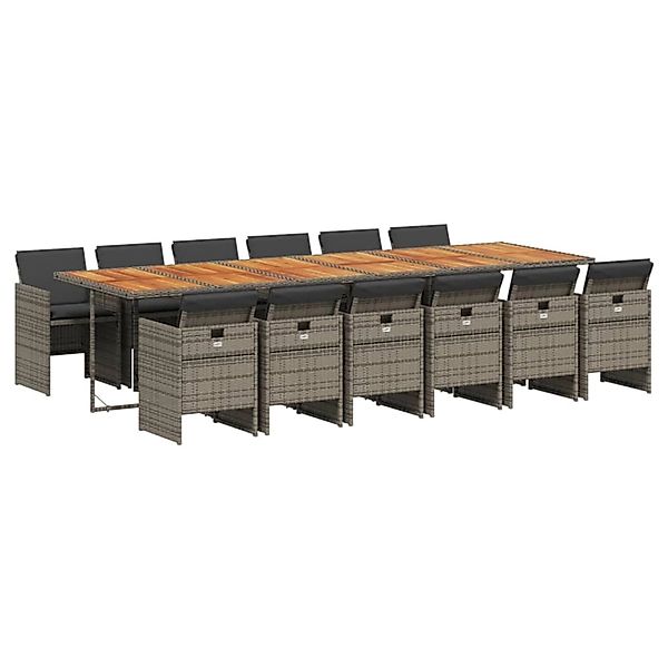 vidaXL 13-Tlg Garten-Essgruppe mit Kissen Grau Poly Rattan 3210590 günstig online kaufen