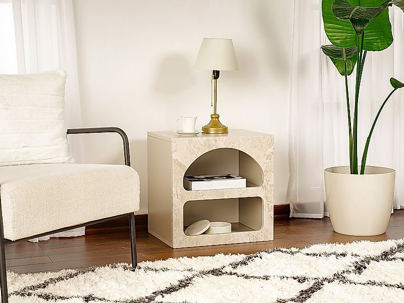 Nachttisch mit Stauraum - Marmor-Optik Beige - LUELA günstig online kaufen