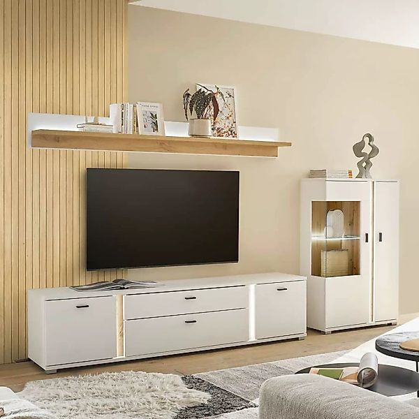 Wohnzimmer Schrankwand zweifarbig in modernem Design 125 cm hoch (dreiteili günstig online kaufen