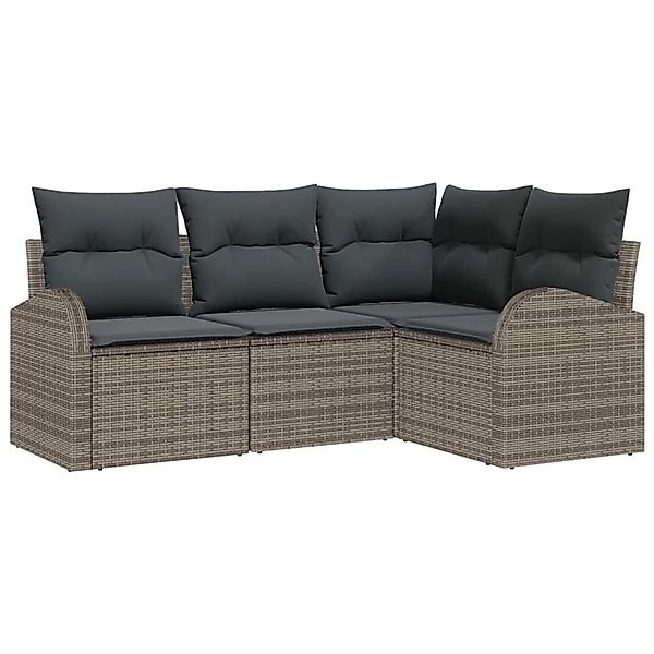 vidaXL Garten-Sofa-Set mit Kissen 4-Tlg Grau Poly Rattan 3354688 günstig online kaufen