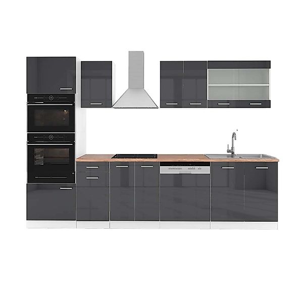 Vicco R-Line Küchenzeile Anthrazit Hochglanz/Weiß 300 cm mit HochschrankAP günstig online kaufen