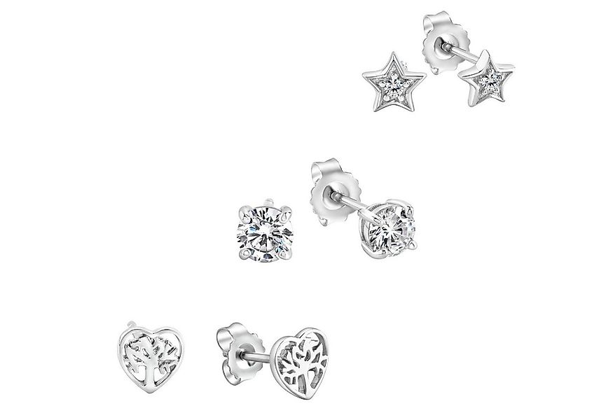 Zeeme Paar Ohrstecker Silber 925 rhodiniert Herz Stern Zirkonia weiß günstig online kaufen