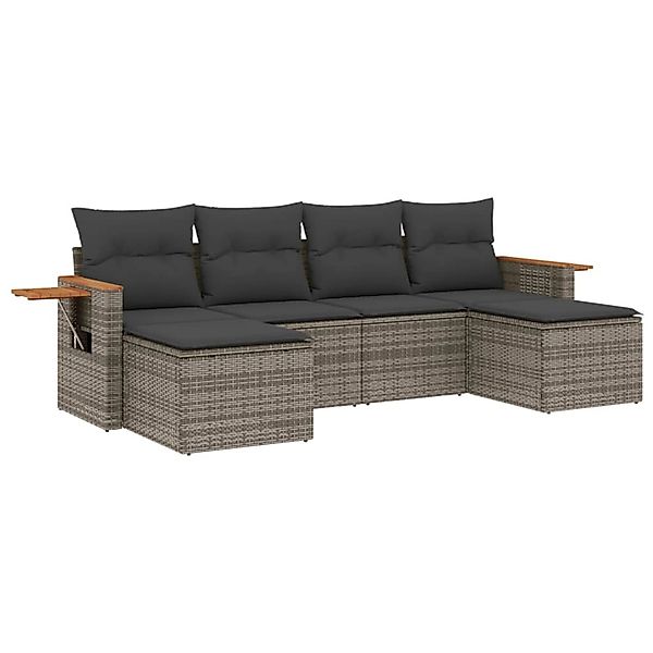 vidaXL 6-Tlg Garten-Sofagarnitur mit Kissen Grau Poly Rattan 3227061 günstig online kaufen