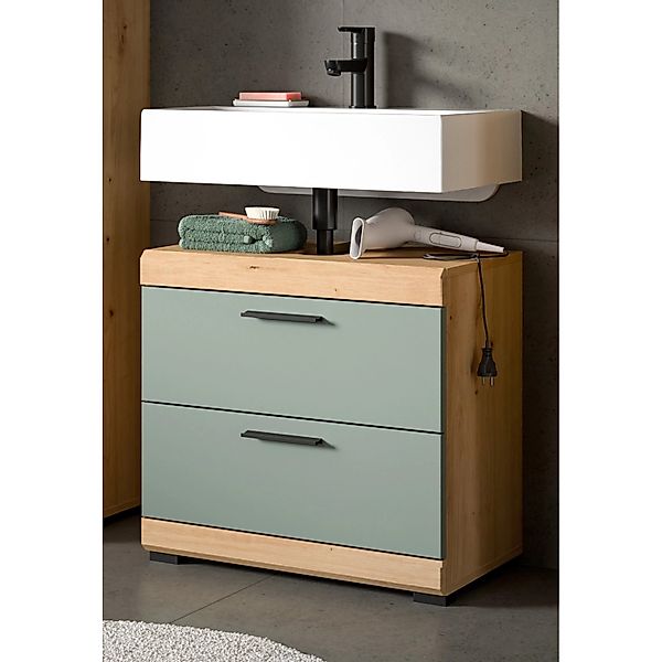 Inn.Furn Waschbeckenunterschrank in Grün und Eiche 60 cm Shawn günstig online kaufen