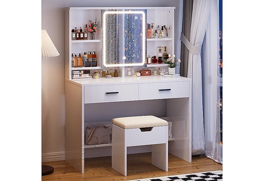 HOMALL Schminktisch Schminktisch mit Spiegel und LED 2 Schubladen und 6 Abl günstig online kaufen