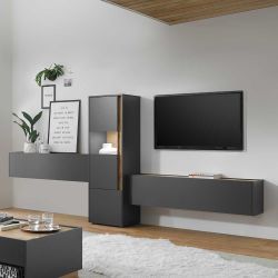 Design Wohnwand in Anthrazit und Wildeiche Optik 350 cm breit (dreiteilig) günstig online kaufen