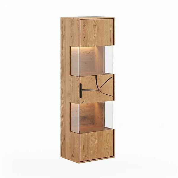 Wohnzimmervitrine Wandvitrine mit LED Beleuchtung geölt günstig online kaufen