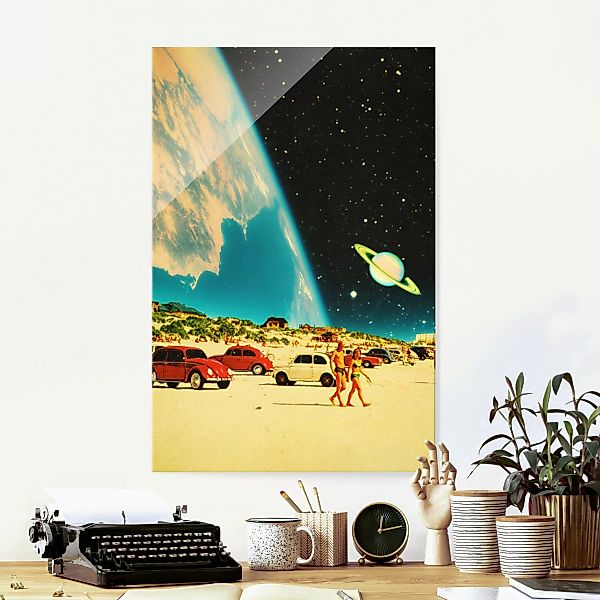 Glasbild Retro Collage - Galaktischer Strand günstig online kaufen