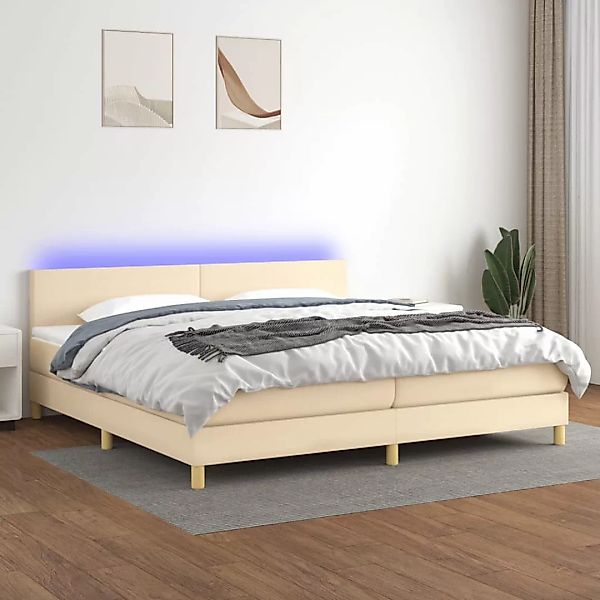 vidaXL Boxspringbett Boxspringbett mit Matratze LED Creme 200x200 cm Stoff günstig online kaufen